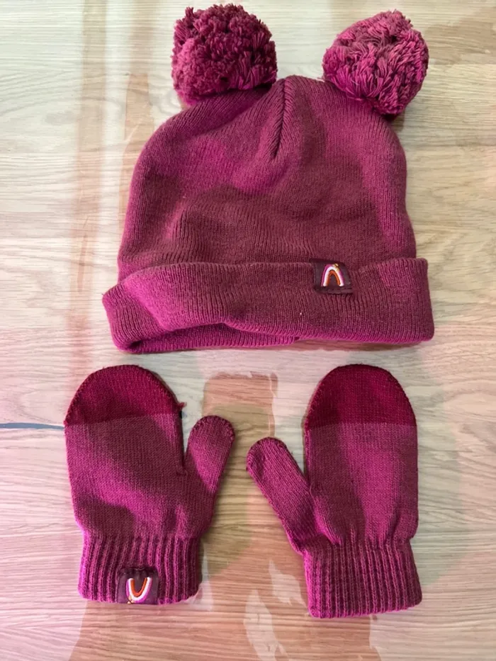 Bonnet + gant bordeaux bébé fille Zeeman 50cm 1-2 ans - photo numéro 3