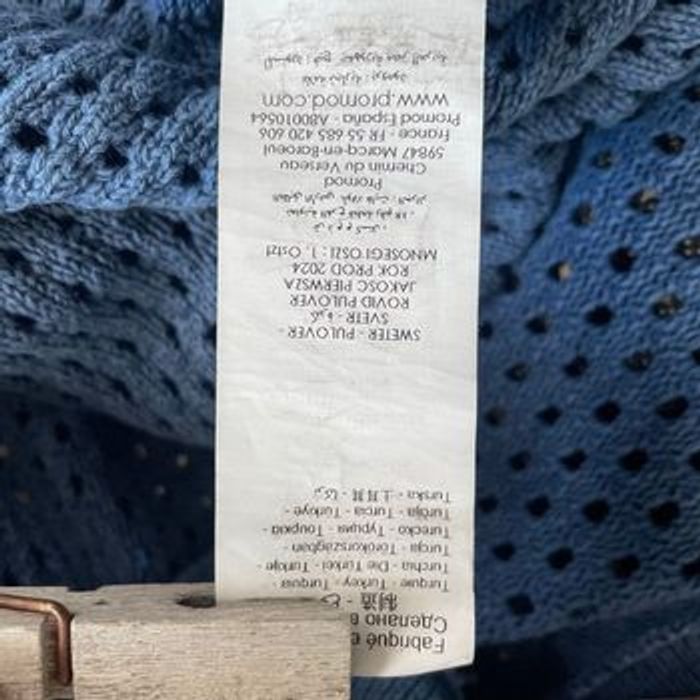 Pull ajouré bleu col polo Promod taille XL coton mélangé maille légère V061 - photo numéro 9