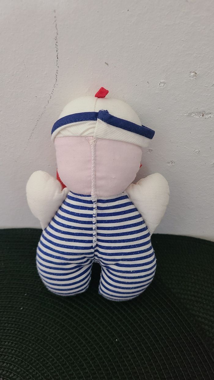 PELUCHE DOUDOU HOCHET GRELOT MARIN MATELOT COROLLE BLEU NOEUD ROUGE - photo numéro 3