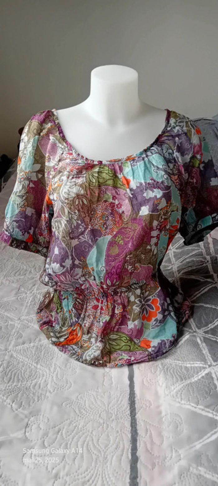 Blouse légère motif fleurs colorées femme 42/44 camaïeu - photo numéro 4