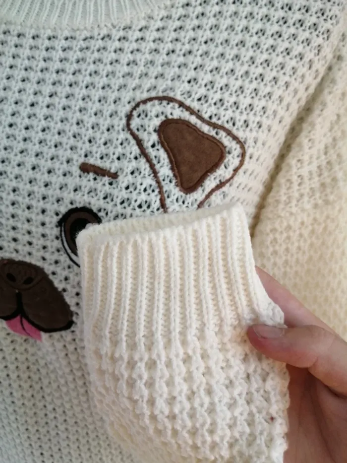 Pull en maille crème broderie chien / fb sister / (XS) - photo numéro 5