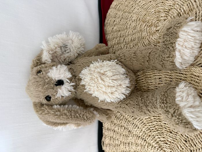 Peluche Edgar le lapin LES PETITES MARIE gris beige blanc poils longs - photo numéro 5