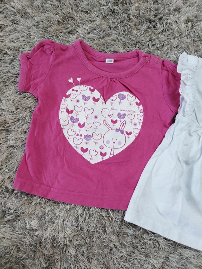 De deux t-shirt manches courtes bébé fille taille 6 mois été - photo numéro 3