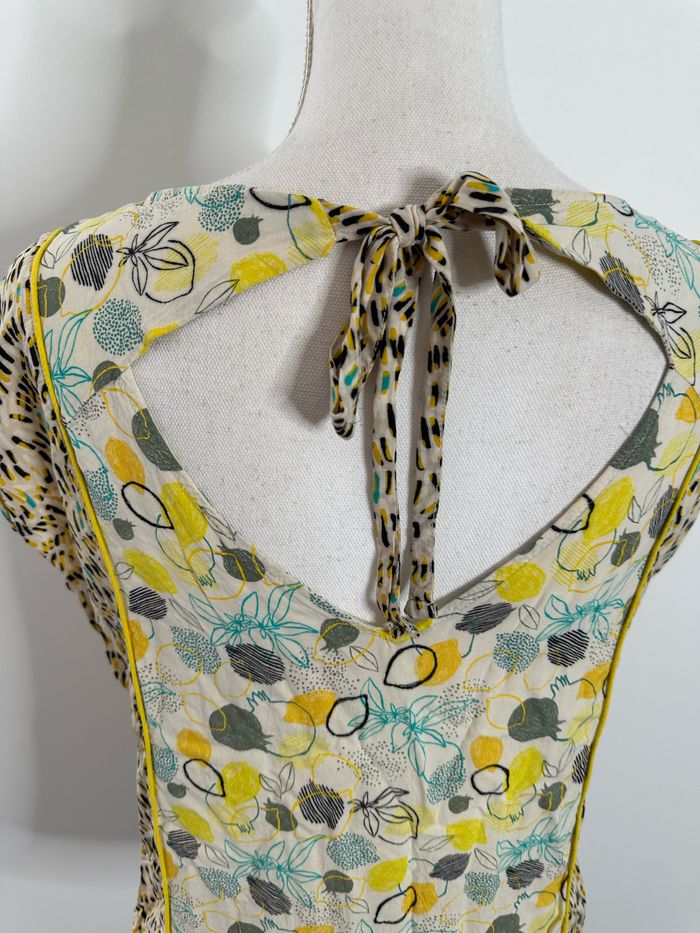 Blouse bariolée jaune et beige crème imprimés citrons agrumes T36 S - photo numéro 7