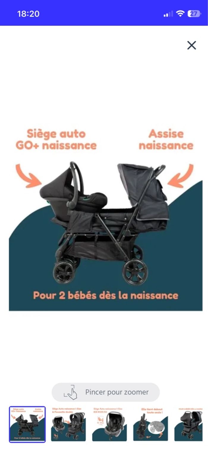 Poussette double + habillage de pluie