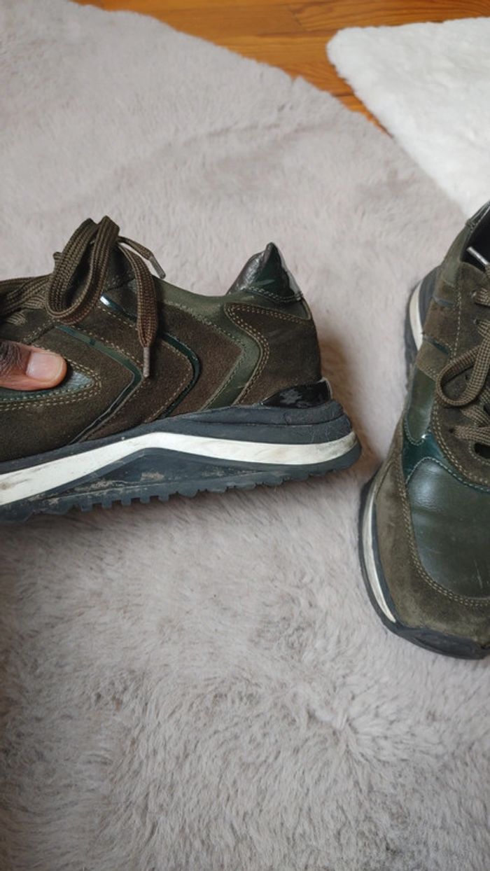 Basket excellente qualité en cuir vert et vert kaki - photo numéro 14