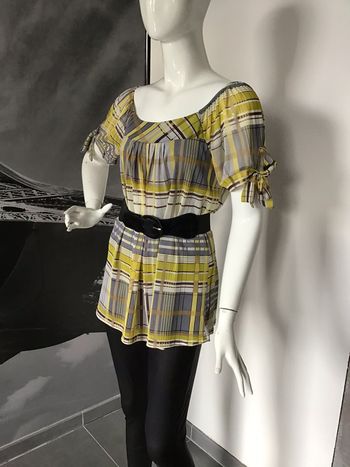 Tunique loose vintage jaune et gris