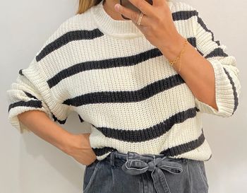 Superbe Pull Ample Crème A Rayures Taille M Et Plus