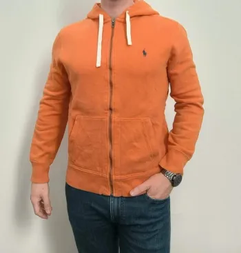 Sweat à capuche zippé Polo Ralph Lauren homme taille L orange manche tachée