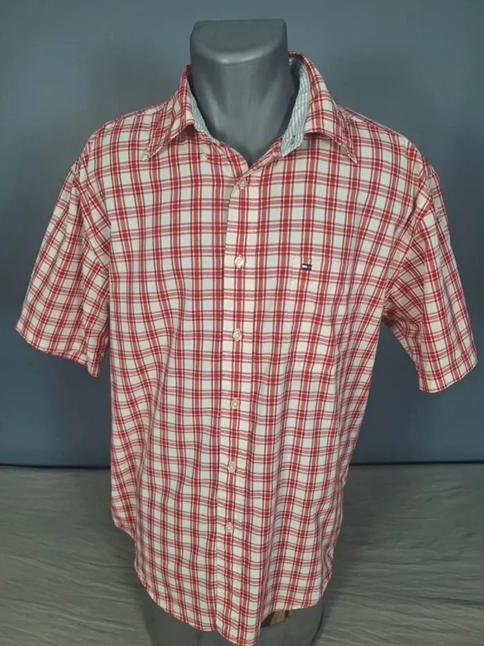 Chemise Tommy Hilfiger à Carreaux Rouge Homme Taille L – Coton (558)