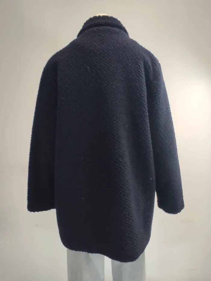 Manteau laine bouclée La Redoute Softgrey polyester moumoute bleu marine - photo numéro 9