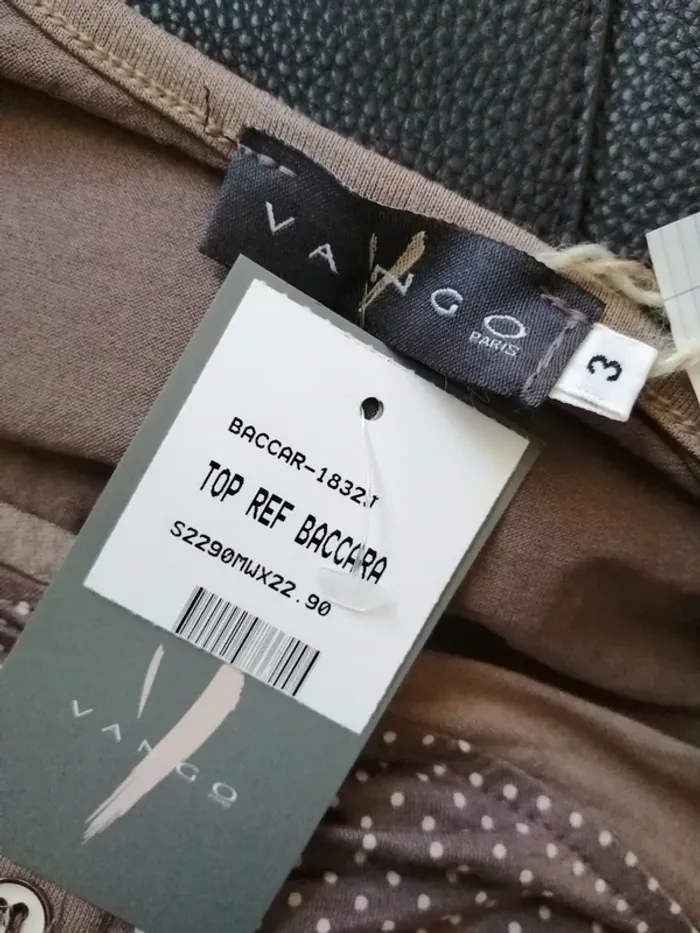 Top marron à pois blancs, encolure carré plissée avec boutons / vango paris / (T3, L) - photo numéro 5