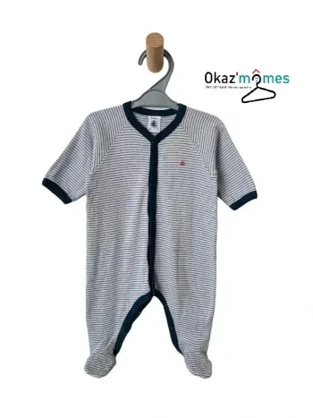 Pyjama coton rayé gris et bleu - Petit Bateau 3 mois (60cm)