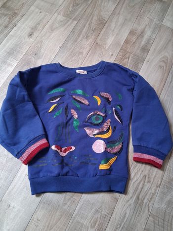 Sweat fille bleu à motifs seguins multicolores 6 ans
