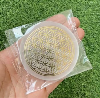 Plaque fleur de vie en sélénite 7cm – pierre naturelle purification énergie 