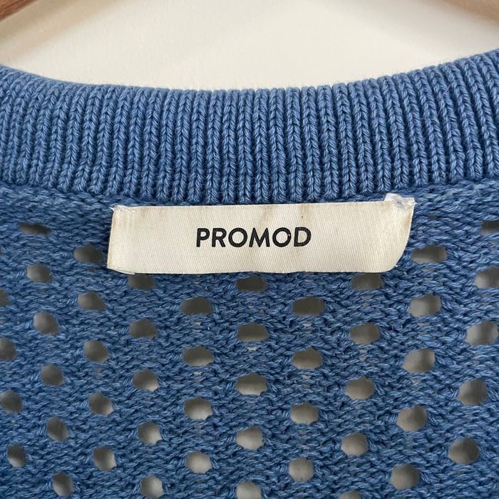 Pull ajouré bleu col polo Promod taille XL coton mélangé maille légère V061 - photo numéro 7