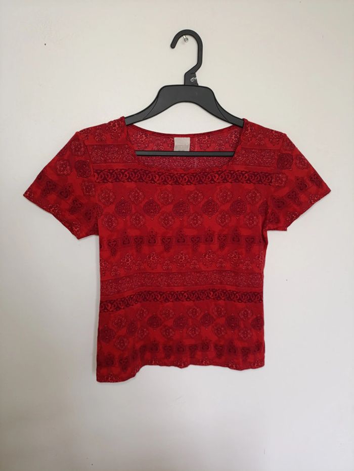 Haut rouge vintage motifs orientaux – Taille 38/40 vintage