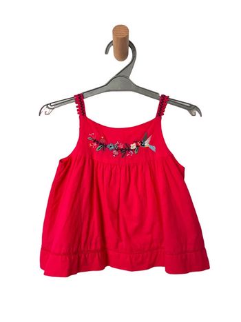 Top à bretelles rose fuchsia, motif brodé fleurs/oiseau - Catimini 3 ans (98cm)