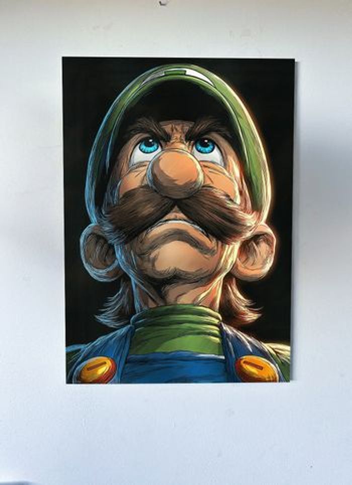 Poster métallique 30cm x 42cm Luigi Mario Jeu Vidéo + aimant mural fourni.