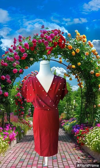 Robe rouge avec perles, Sans marque, taille M