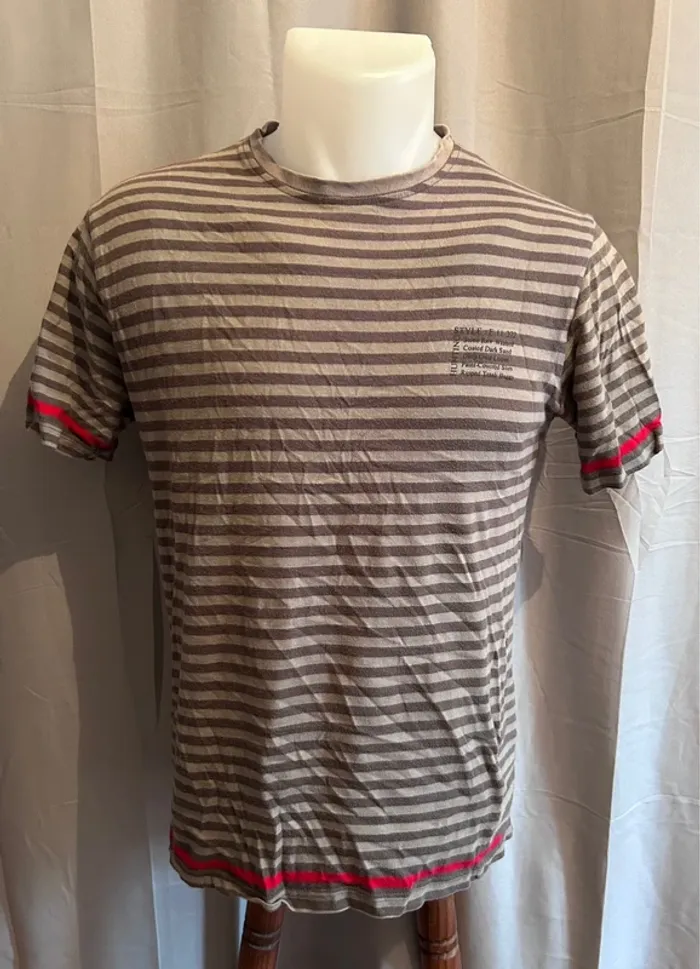 T-shirt NKDS rayé rouge et gris - Style vintage - Taille S