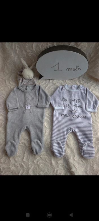 Lot de 2 pyjamas velours Mixte 1 mois Âne au pays des rêves avec mon doudou Vertbaudet