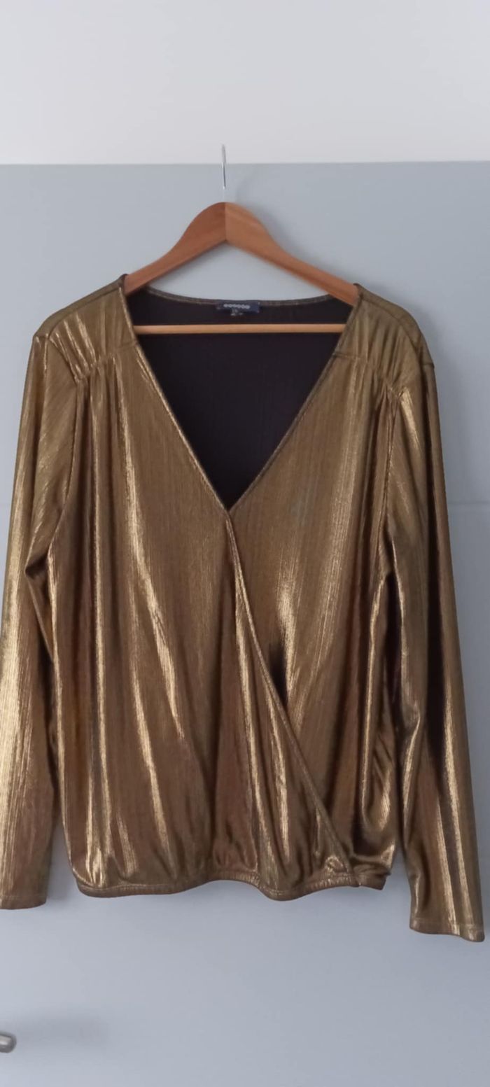 Blouse dorée manches longues col V "Bonobo" Taille XL - photo numéro 4