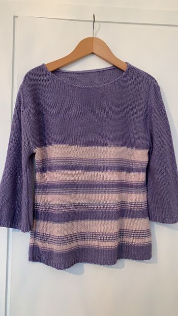 Pull tricot demi saison mauve et rose manches 3/4