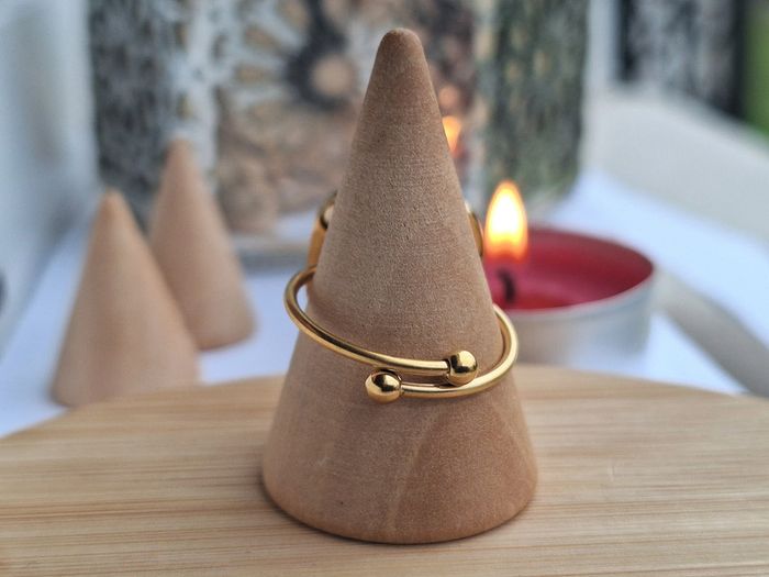 Bague Ouverte Doré acier inoxydable / Bague design carré blanc nacré Ajustable - photo numéro 2