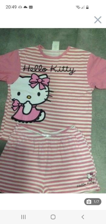 Pyjashort fille Hello Kitty 8 ans rayé rose et blanc