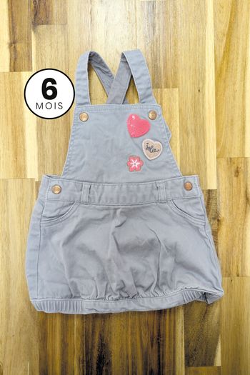 Robe Salopette Grise - bébé fille 6 mois