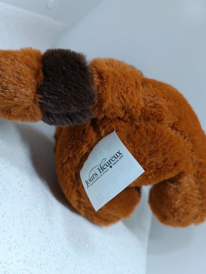Peluche plush Teddy doudou raton laveur jours heureux France raccoon panda roux rayure bandana jaune - photo numéro 9
