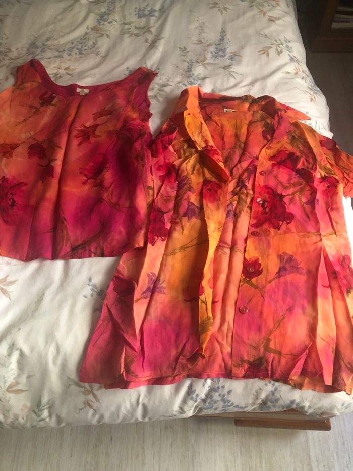 Ensemble 3 pièces  fuchsia et corail