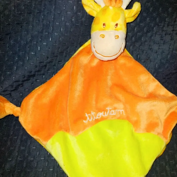 Doudou plat girafe en losange orange vert Titoutam - photo numéro 2