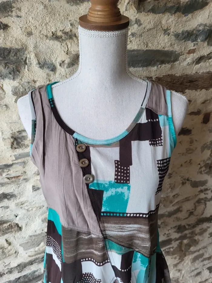Débardeur à motifs marron beige et bleu turquoise La Redoute Taille 1 ou 36 - photo numéro 2