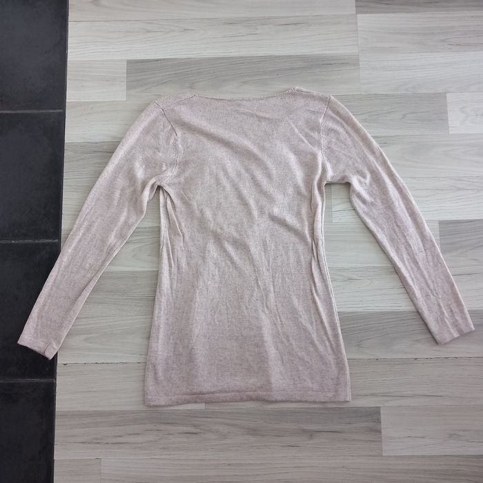 Pull avec col en V femme motif coeur beige taille S - photo numéro 8