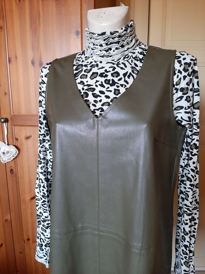 Etam -Robe Urban simili cuir - kaki T42 - photo numéro 7