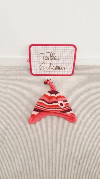 Bonnet en laine et polaire rose et violet bébé fille 6 à 12 mois