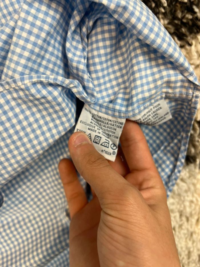 Chemise Ralph Lauren à carreaux bleu et blanc logo rose taille XL style old money - photo numéro 7