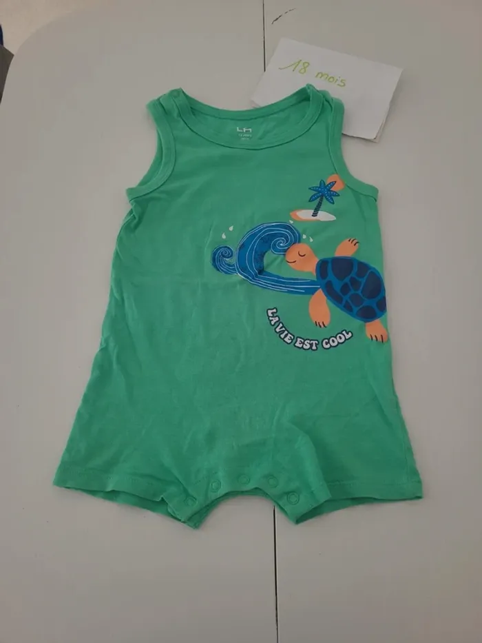 Combishort verte motif tortue taille 18mois La halle