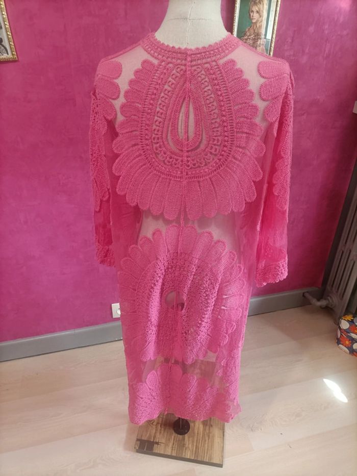 Gilet/kimono femme rose à manches courtes style bohème - photo numéro 6