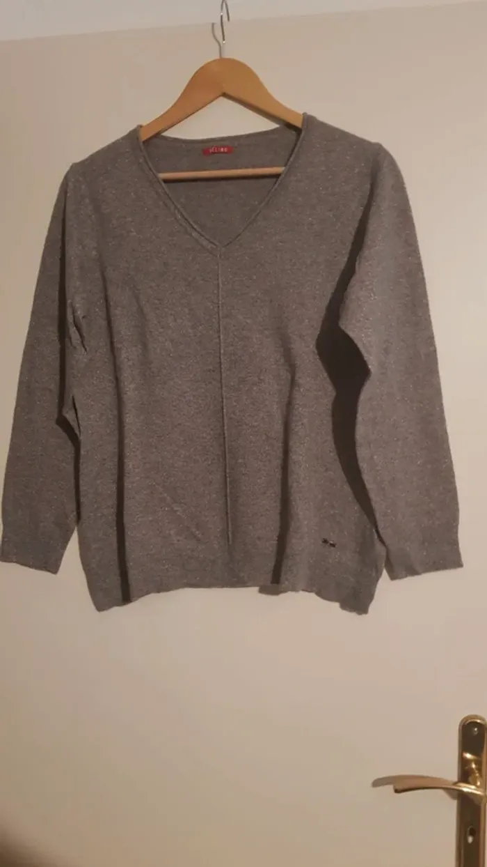 Pull gris pailleté Col V Felino