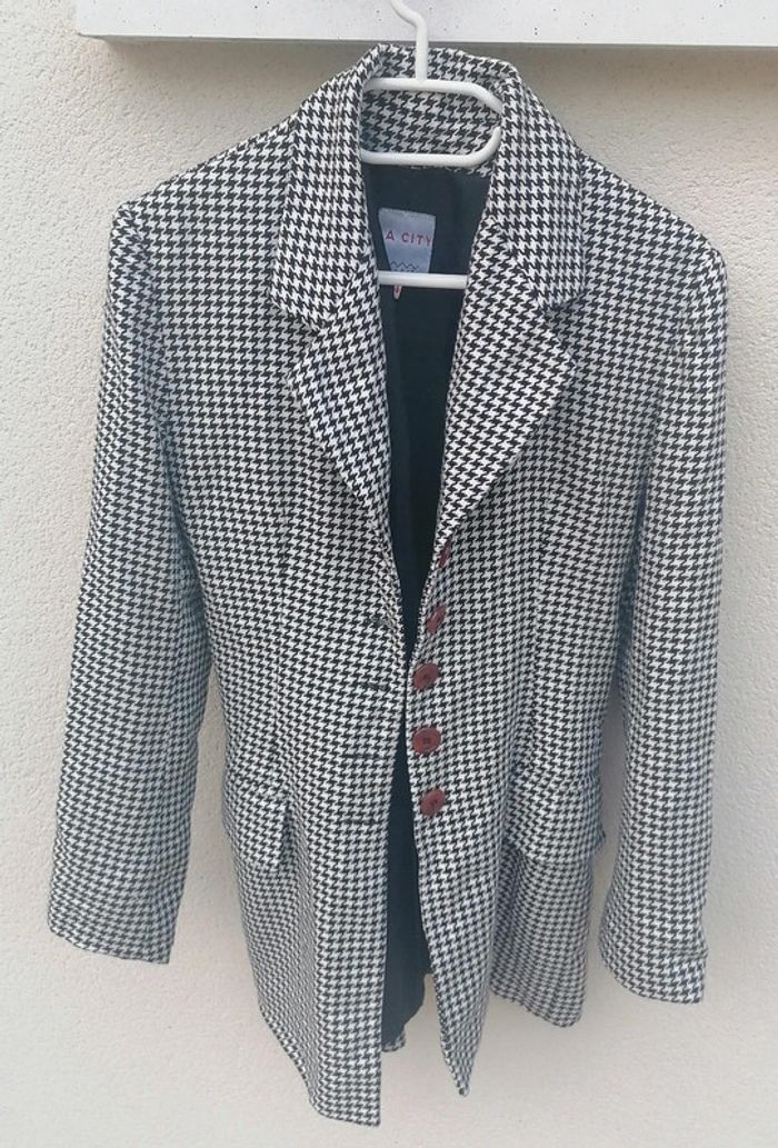 Veste / blazer noir blanc pied de poule Taille S La City - photo numéro 8