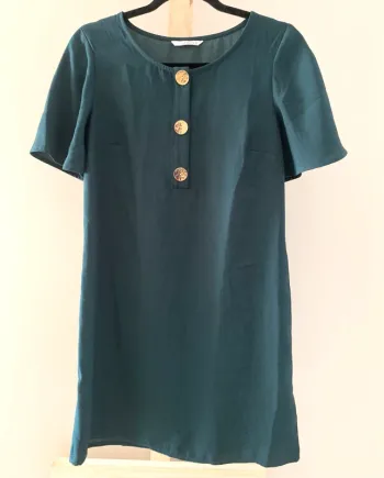 💚 Robe courte vert foncé Camaïeu – Boutons dorés – Taille 36