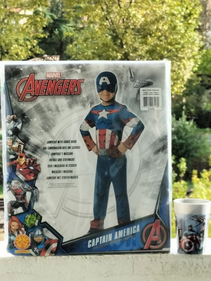 Déguisement Marvel Captain america 5/6 ans et gobelet