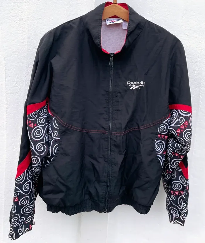 Reebok vintage black red track jacket windbreaker Veste coupe-vent Womens Size L