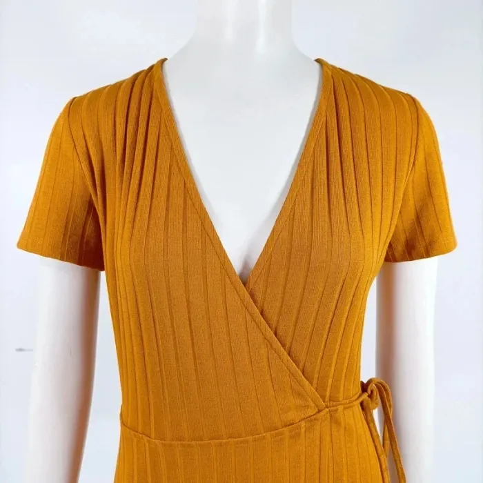 robe portefeuille jaune moutarde trafaluc - cache coeur cotelée - taille S - A312 - photo numéro 9