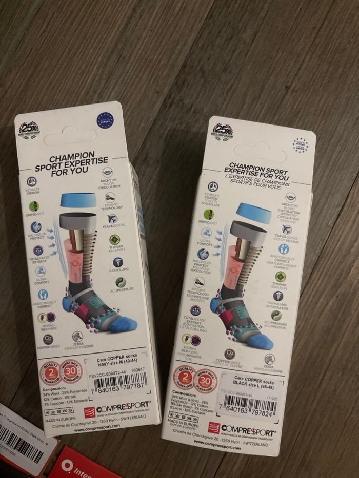 Chaussettes de compression COMPRESSPORT Care Copper – Merino Silk Fibre – Taille M et L – Neuf - photo numéro 4