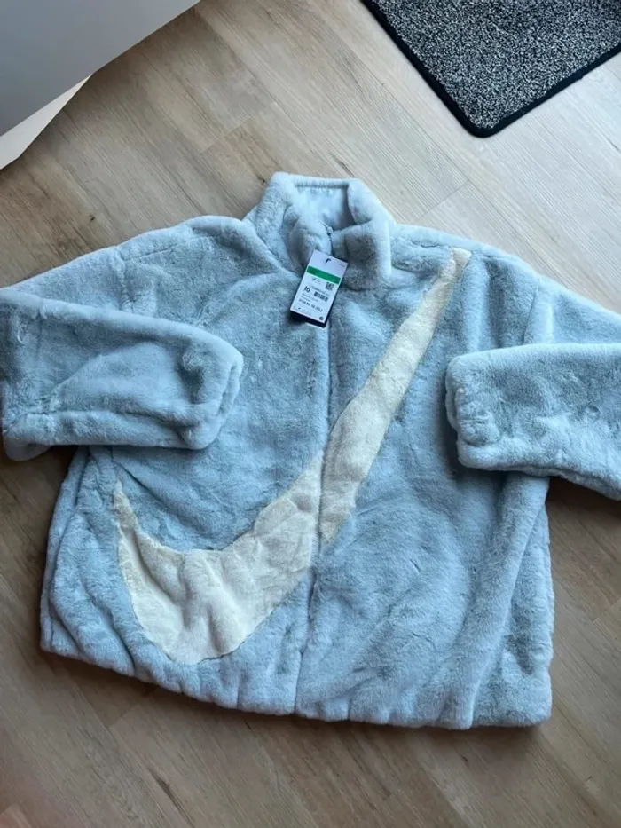 Manteau Nike Fausse Fourrure Bleu Blanc XL W