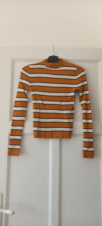 Pull col montant rayé jaune blanc noir bershka 38